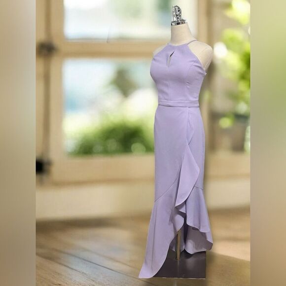 NWT XSCAPE Midi Maxi Scuba Crepe Asymmetric Flounce Dress Size 6 - Picture 4 of 13